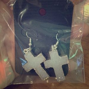 Stone cross earrings
